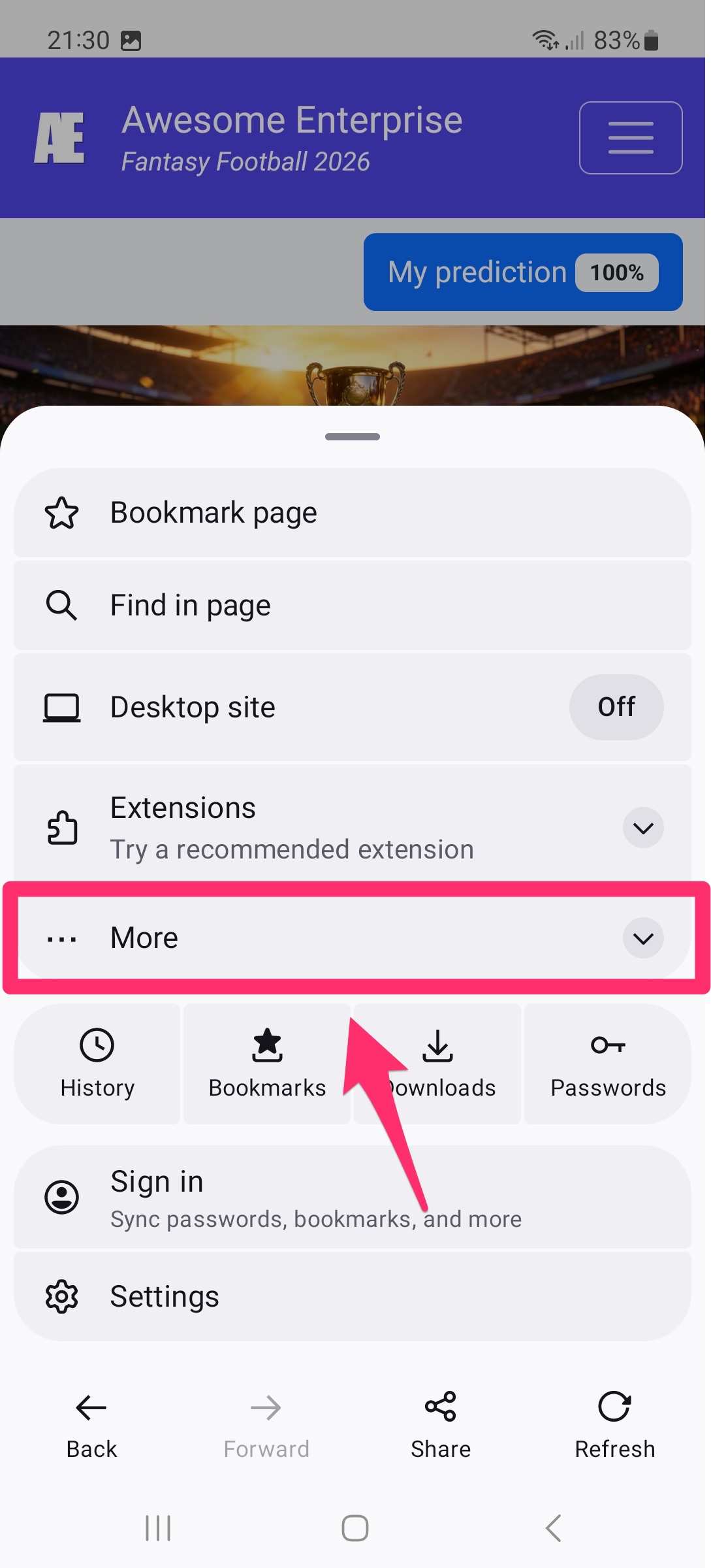 More option in Firefox menu on Android